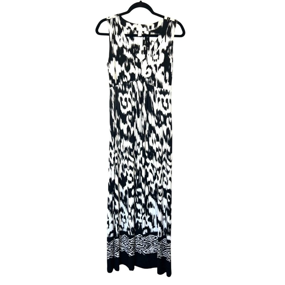 Chicos Sleeveless Black White V-Neck Maxi Dress Size 0 Small Summer Sleevless